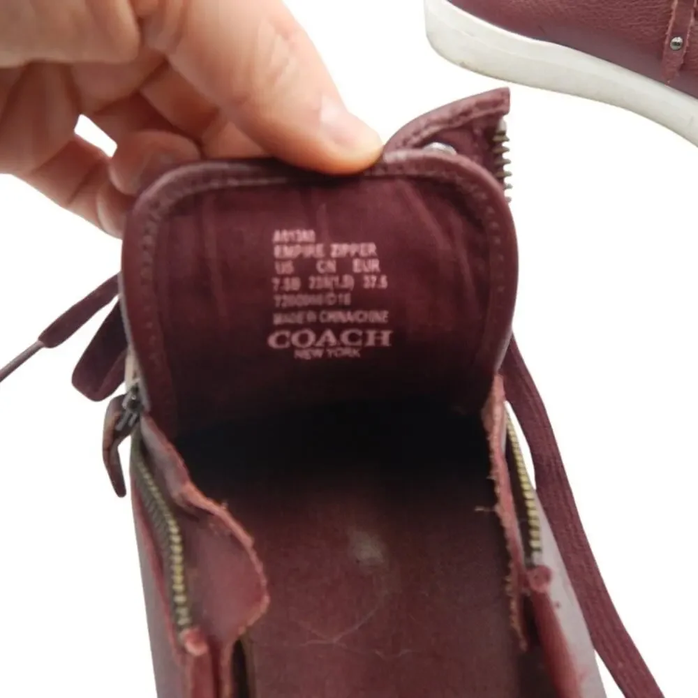 Coach Empire Zipper Leather Sneakers Shoes Burgundy Size 7.5B - Picture 8 of 8